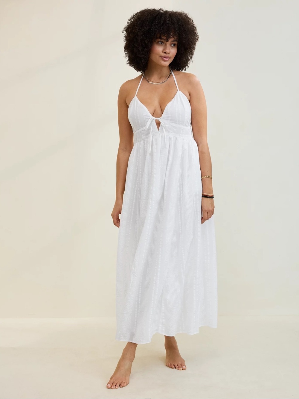 aerie Seersucker Halter Maxi Dress